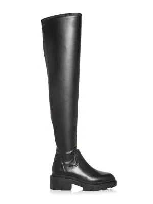 ASH Womens Black 1" Platform Stretch Comfort Manhattan Round Toe Block Heel Heeled Boots