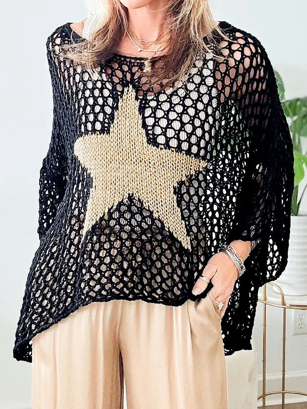 Beach Crochet Knit Top with Star Accent
