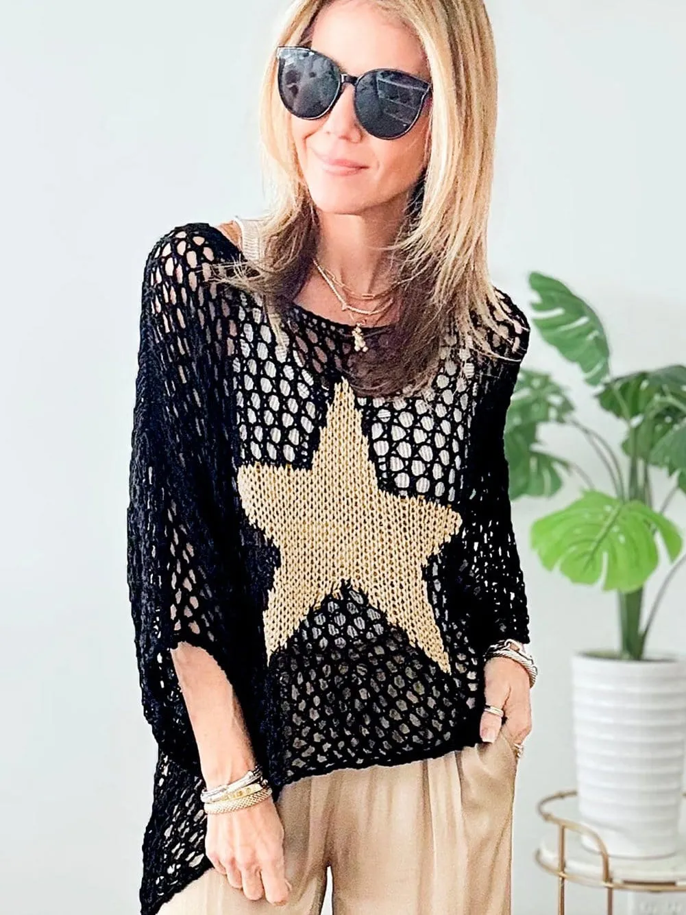 Beach Crochet Knit Top with Star Accent