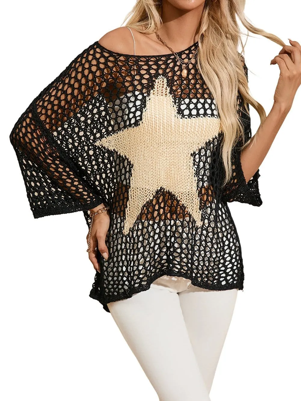 Beach Crochet Knit Top with Star Accent