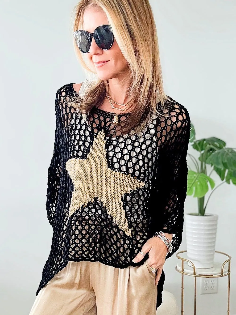 Beach Crochet Knit Top with Star Accent