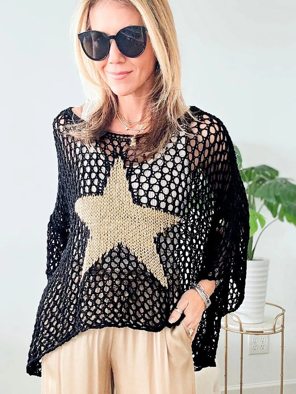 Beach Crochet Knit Top with Star Accent