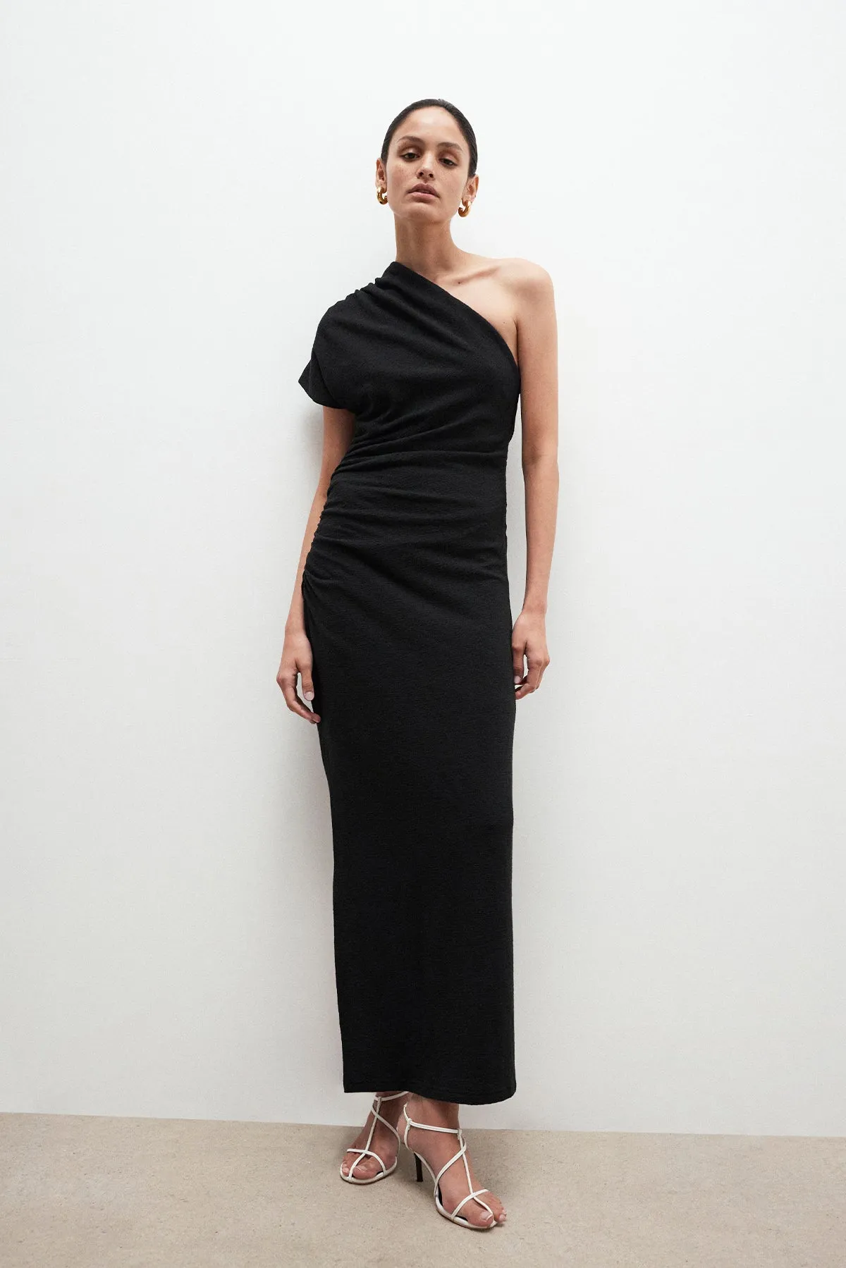 BEAU ASYMMETRICAL MIDI DRESS - BLACK