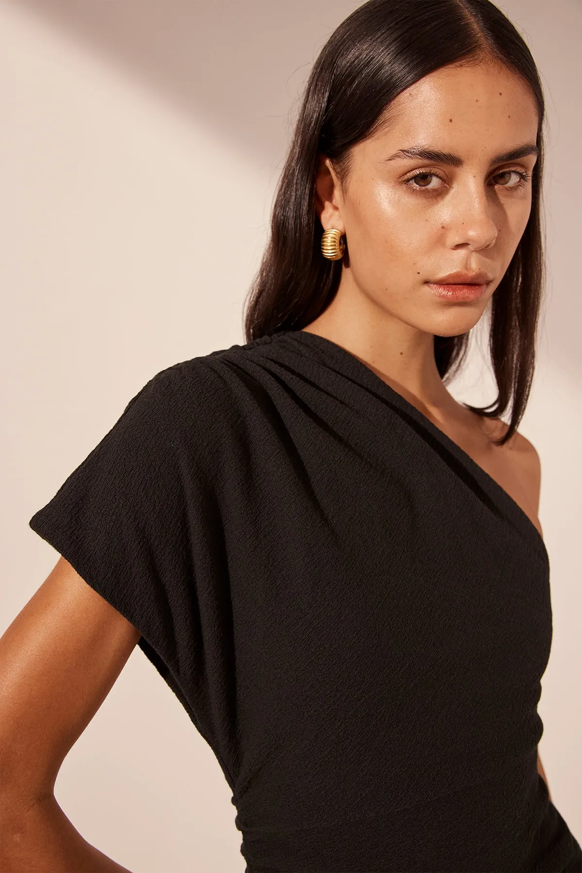 BEAU ASYMMETRICAL MIDI DRESS - BLACK