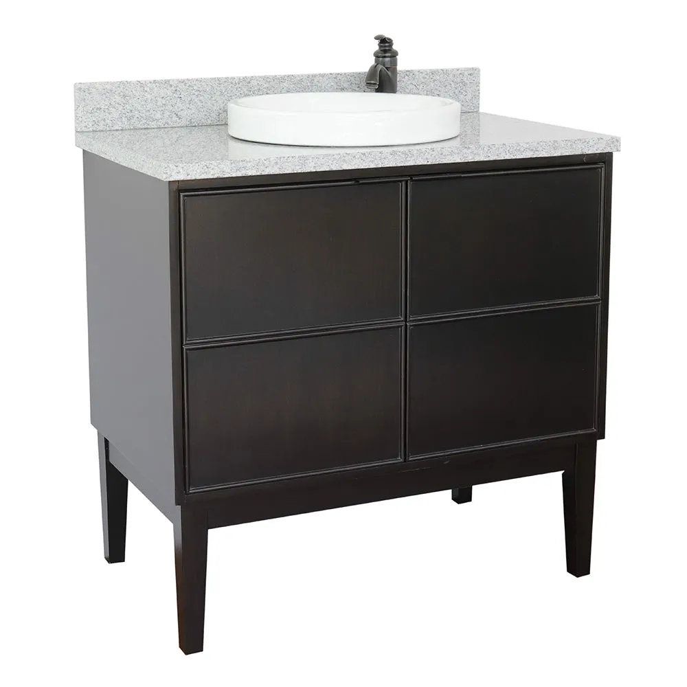 Bellaterra 37" Single Vanity Cappuccino Finish Top with Gray Granite and Round Sink 400503-CP-GYRD