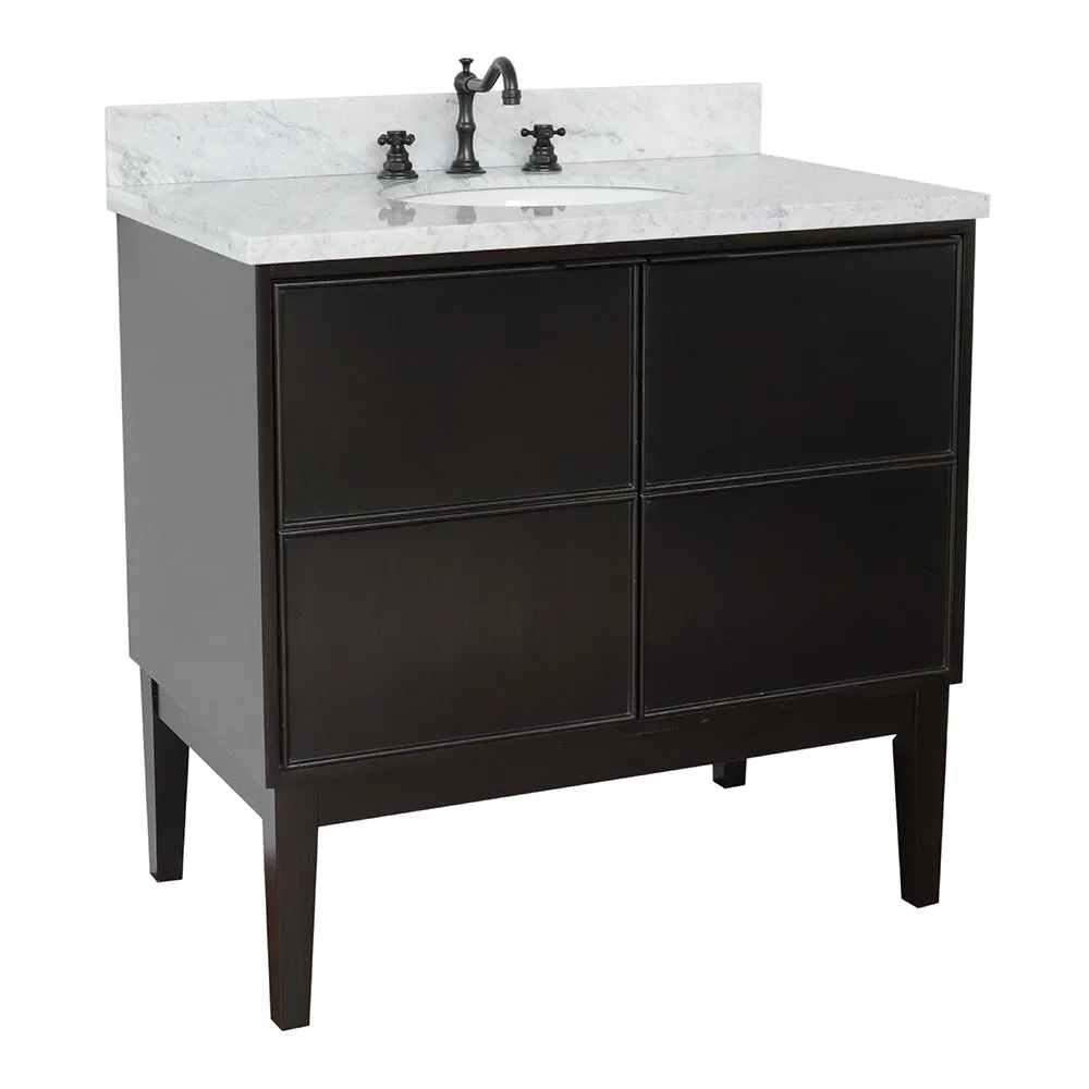 Bellaterra 37" Single Vanity Cappuccino Finish Top with White Carrara and Oval Sink 400503-CP-WMO