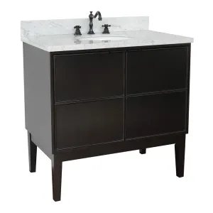 Bellaterra 37" Single Vanity Cappuccino Finish Top with White Carrara and Oval Sink 400503-CP-WMO