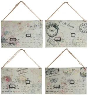 Benzara 4 Piece Postcard Style Metal Calendar Wall Decor Set with Rope Hanger, Multicolor