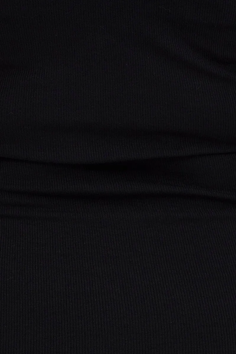 Black Bodycon Dress Rib Jersey Sleeveless Midi
