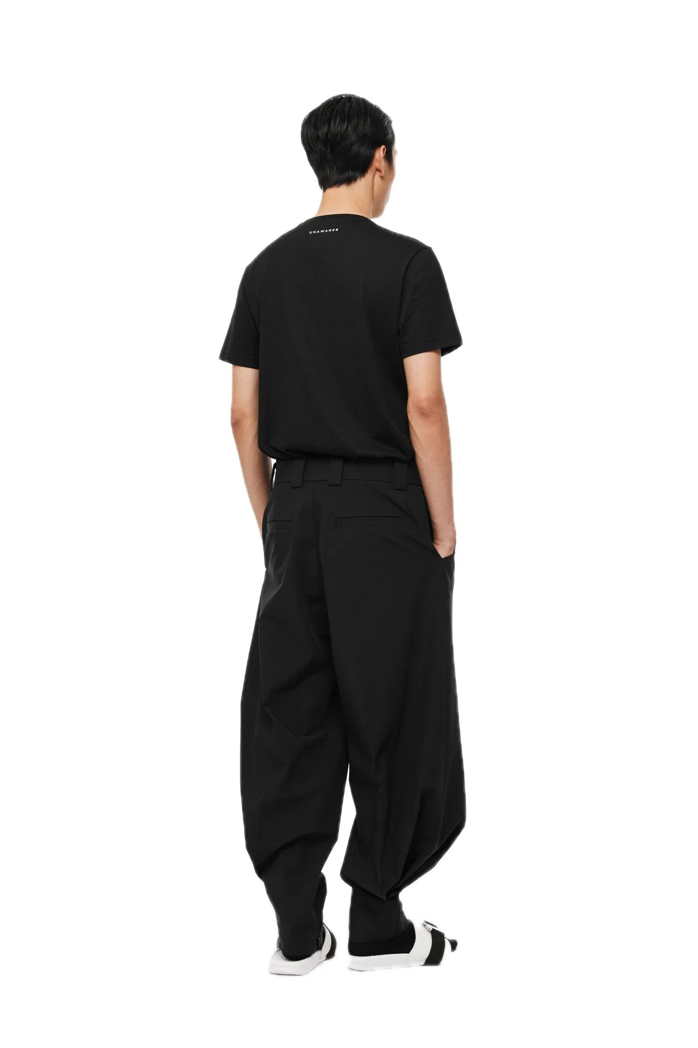 Black Pleated Tapered Zip Slit Trousers