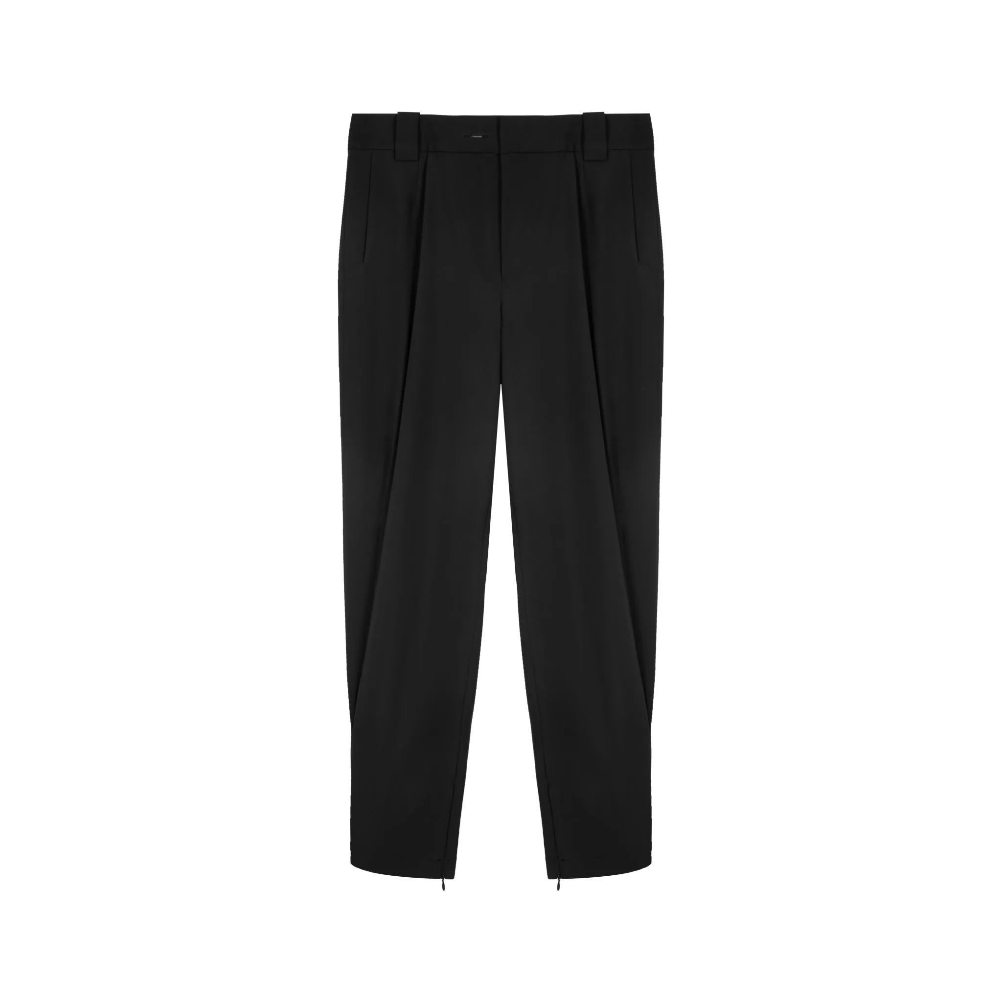 Black Pleated Tapered Zip Slit Trousers