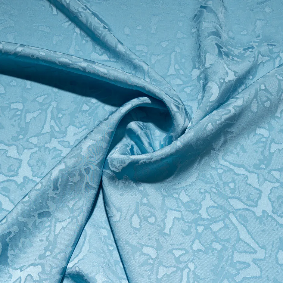 Blue Abstract Floral Jacquard Microfibre Crêpe