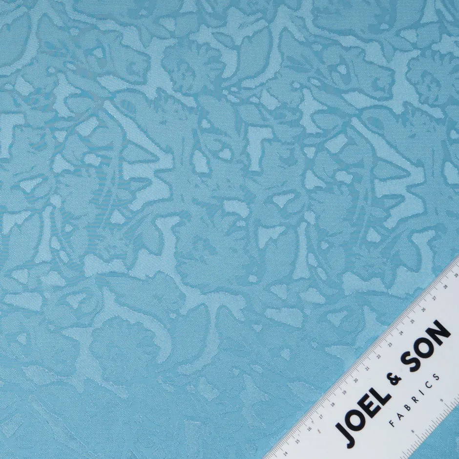 Blue Abstract Floral Jacquard Microfibre Crêpe