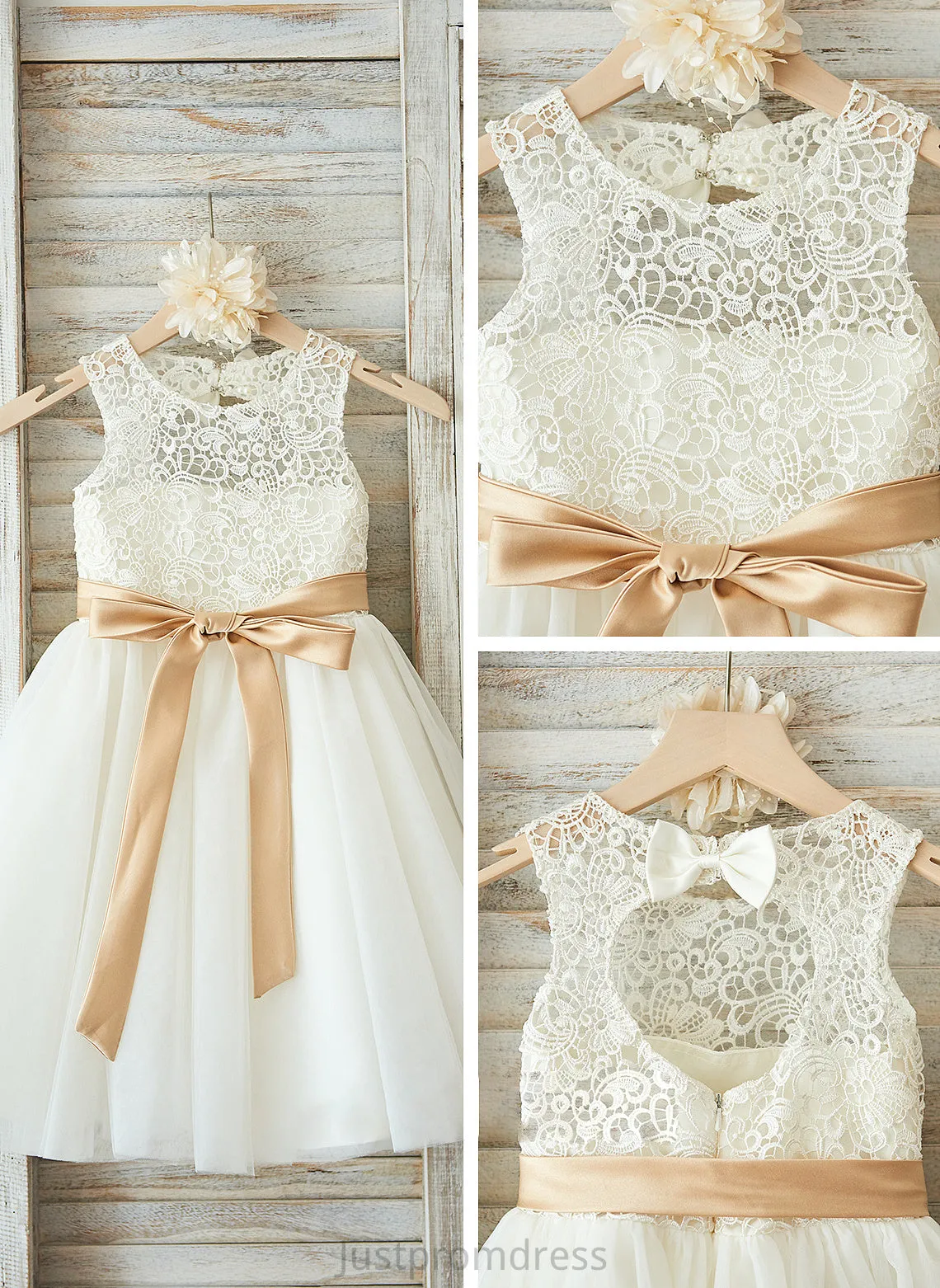 Bow(s) Scoop Junior Bridesmaid Dresses Tulle Neck A-Line Matilda Knee-Length Sash With