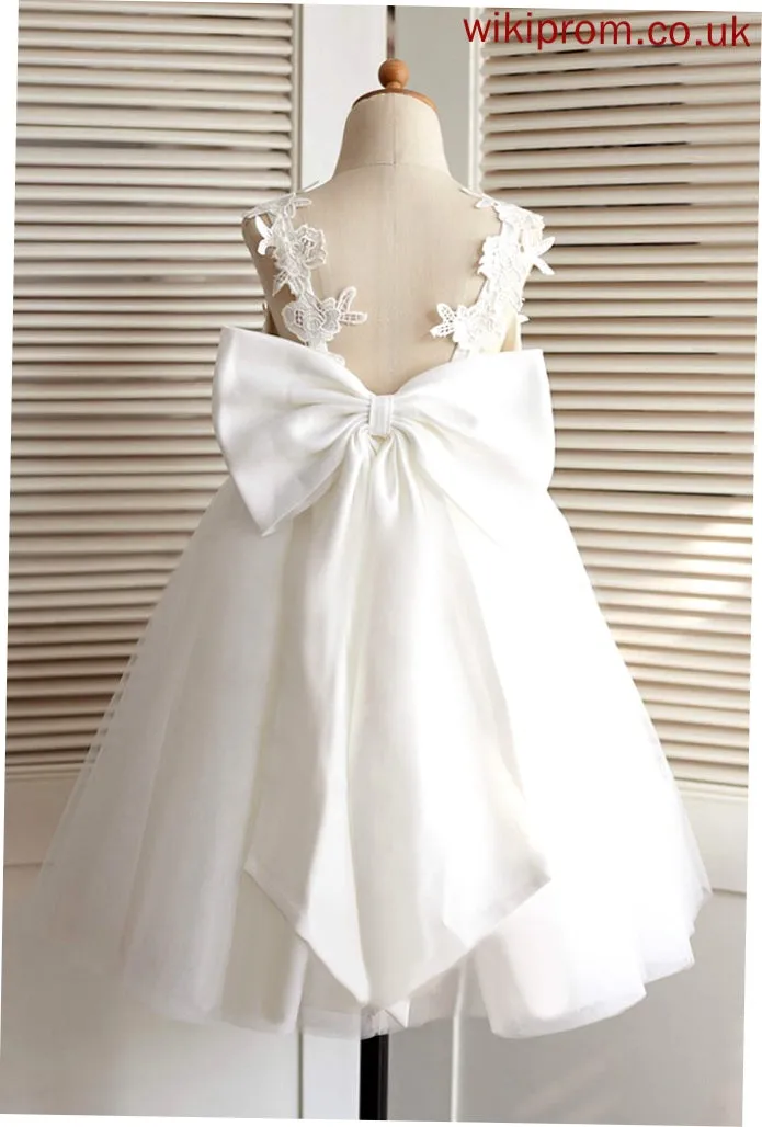 Bow(s) With Flower Hayden Girl Flower Girl Dresses Dress Tulle Knee-length Sleeveless A-Line Straps -