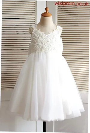 Bow(s) With Flower Hayden Girl Flower Girl Dresses Dress Tulle Knee-length Sleeveless A-Line Straps -