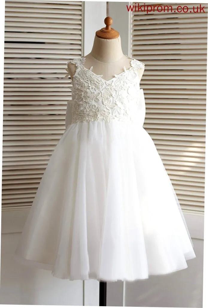 Bow(s) With Flower Hayden Girl Flower Girl Dresses Dress Tulle Knee-length Sleeveless A-Line Straps -