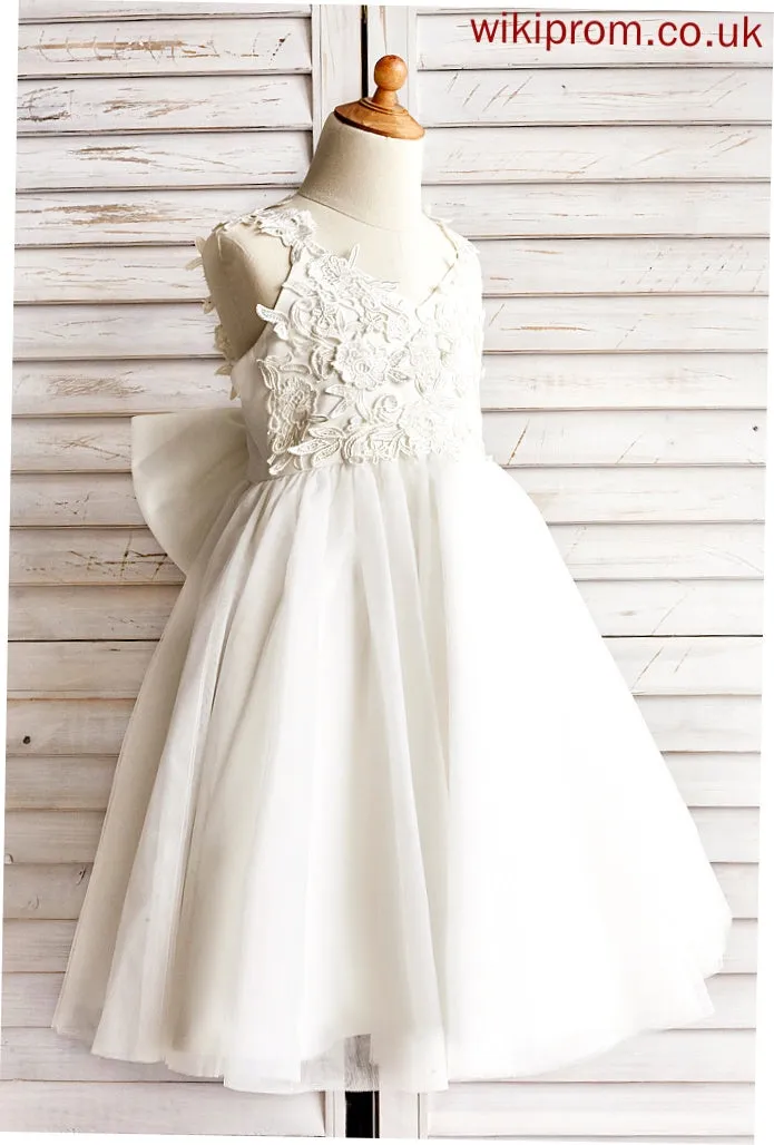Bow(s) With Flower Hayden Girl Flower Girl Dresses Dress Tulle Knee-length Sleeveless A-Line Straps -