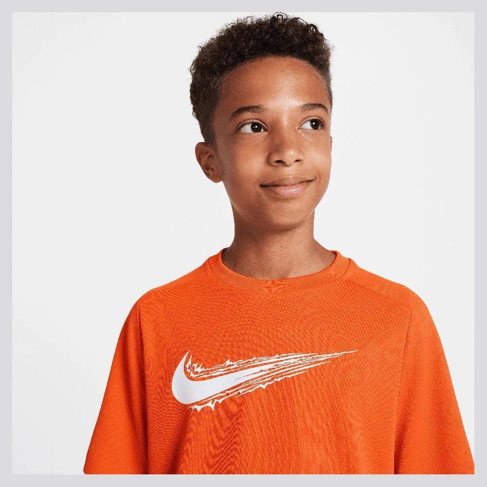 Boy`s Dri-Fit Multi Short Sleeve Training Top Safety Orange and White