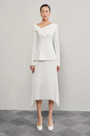 Brianna Sheath Asymmetric Neck Crinkle Crepe Top