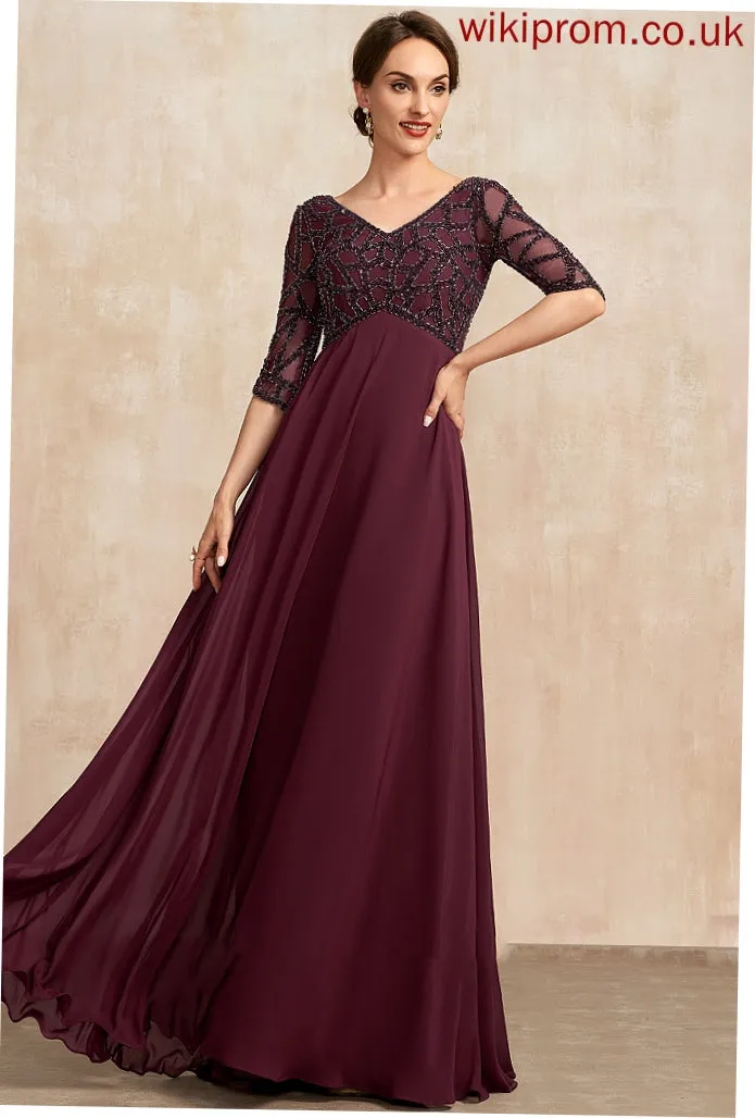 Bride Floor-Length Mother of the Bride Dresses Mother V-neck With of Beading Dress Chiffon Lara Empire the