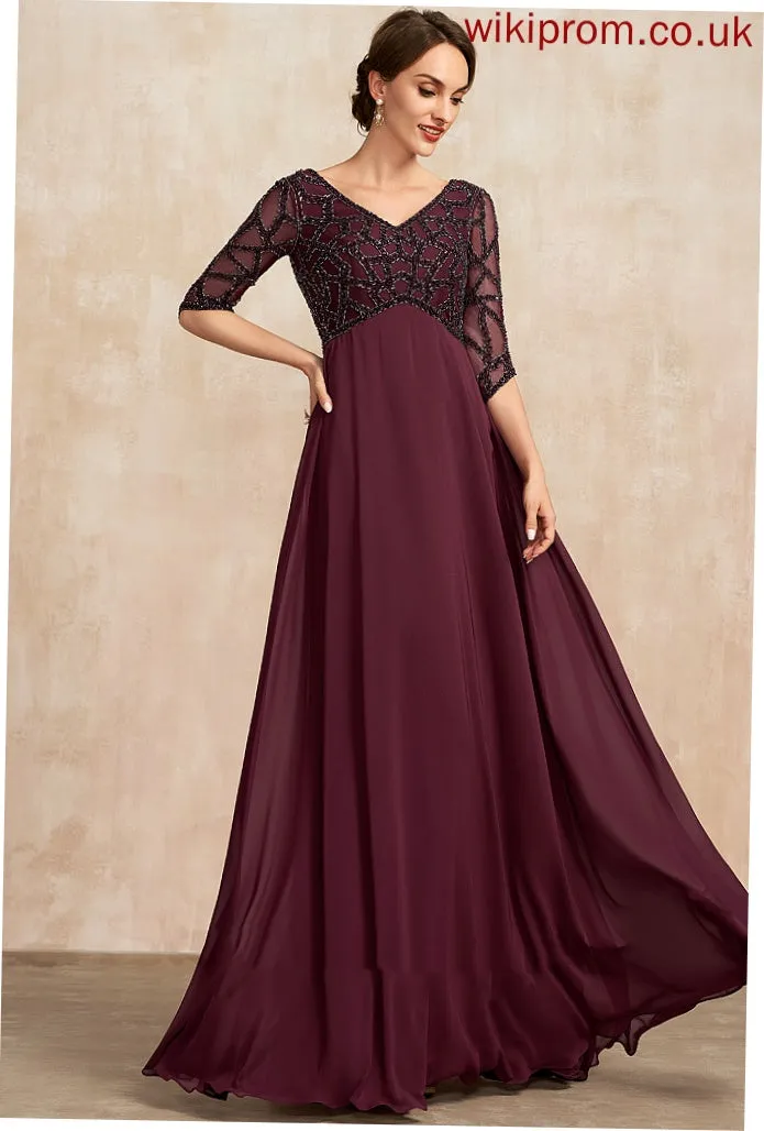 Bride Floor-Length Mother of the Bride Dresses Mother V-neck With of Beading Dress Chiffon Lara Empire the