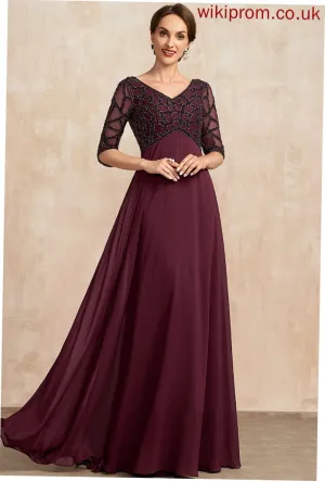 Bride Floor-Length Mother of the Bride Dresses Mother V-neck With of Beading Dress Chiffon Lara Empire the