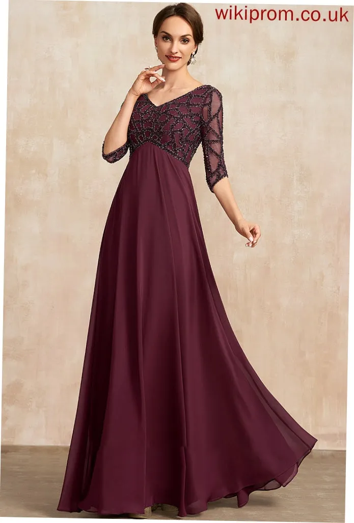 Bride Floor-Length Mother of the Bride Dresses Mother V-neck With of Beading Dress Chiffon Lara Empire the