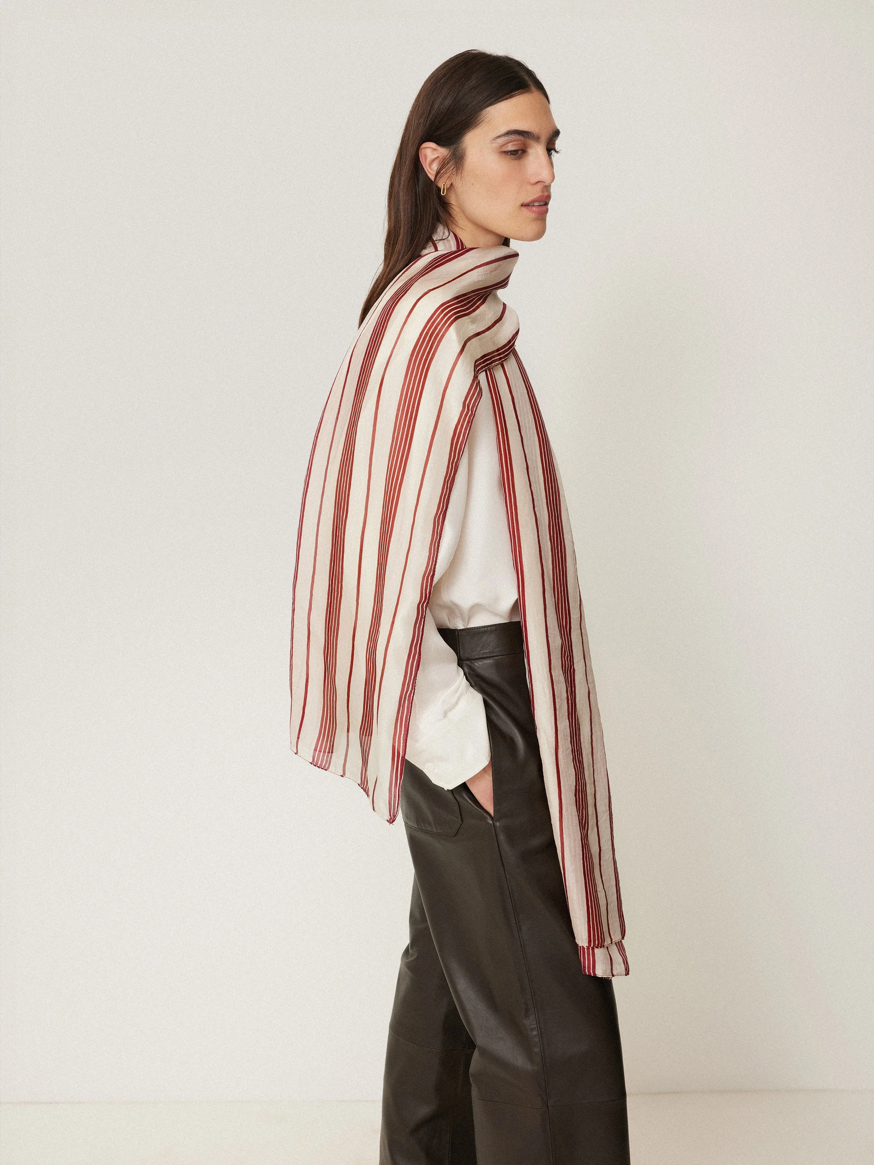 Cassis Stripe Silk Scarf | Red