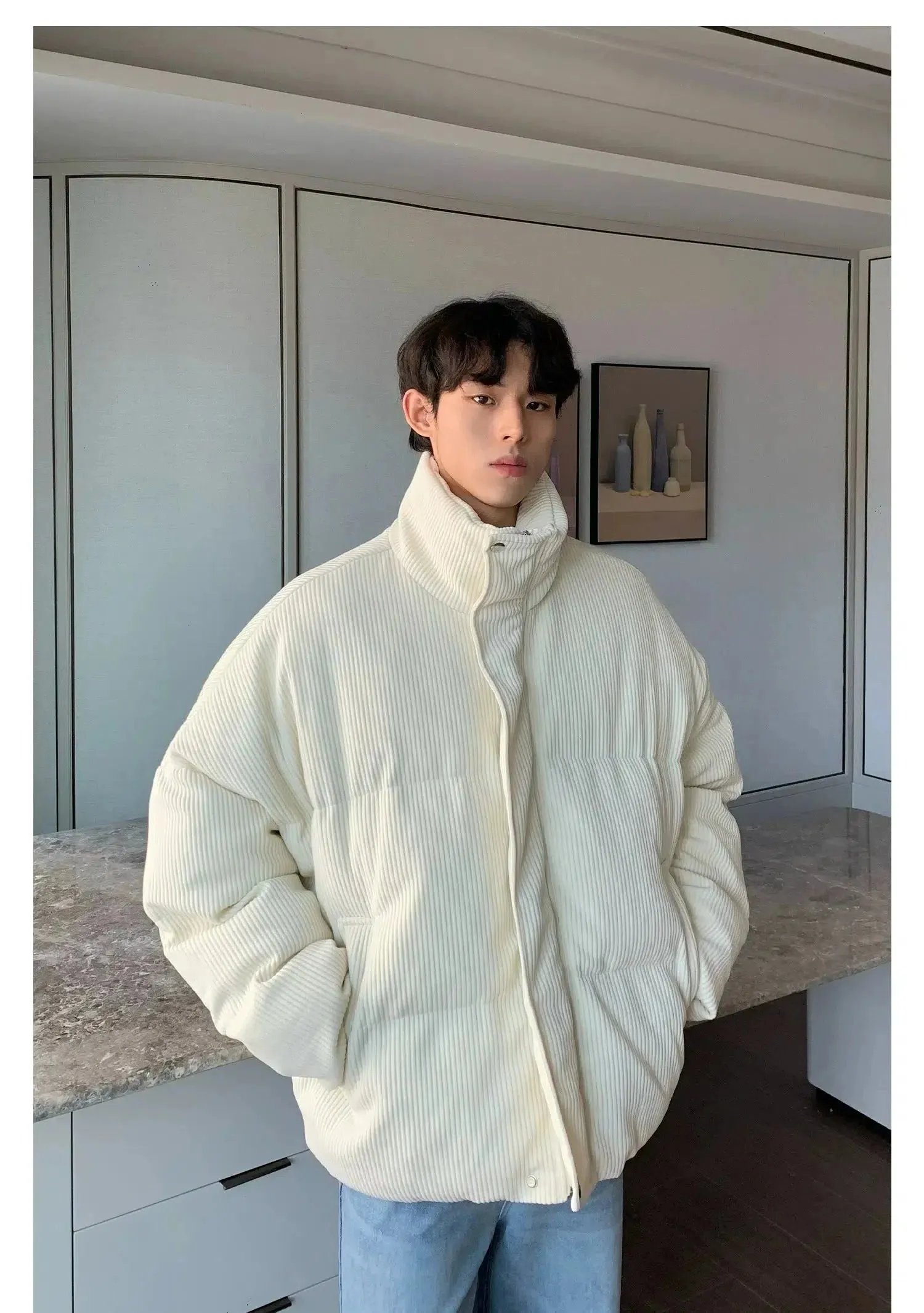 ChicMy-Fall Outfits -Autumn/Winter Coat Jacket INS Style Street Fashion Pit Texture Stand Collar Cotton Coat
