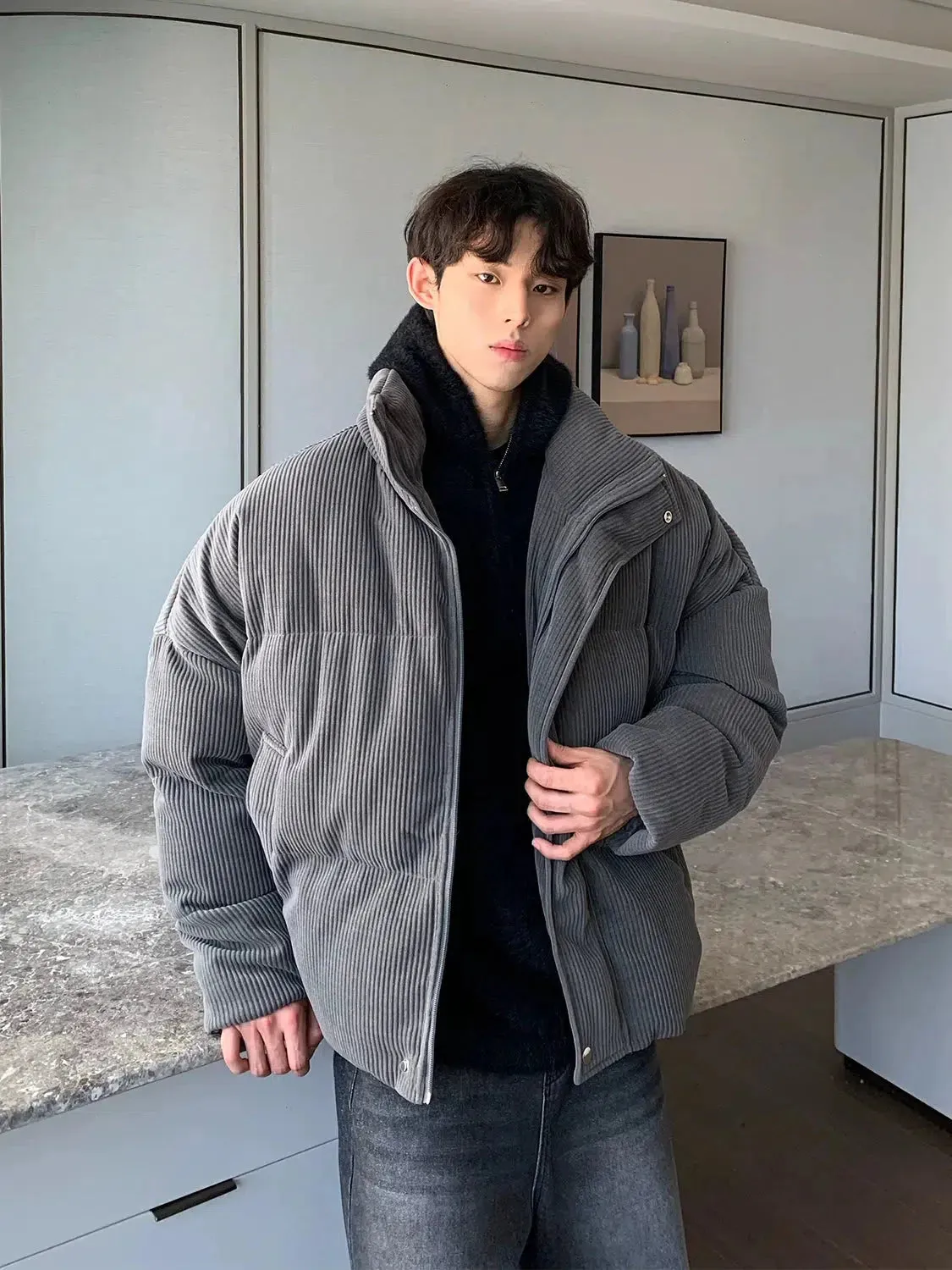 ChicMy-Fall Outfits -Autumn/Winter Coat Jacket INS Style Street Fashion Pit Texture Stand Collar Cotton Coat