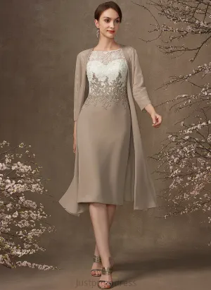 Chiffon Dress Sheath/Column of Lace the Scoop Mother of the Bride Dresses Madelyn Neck Knee-Length Bride Mother