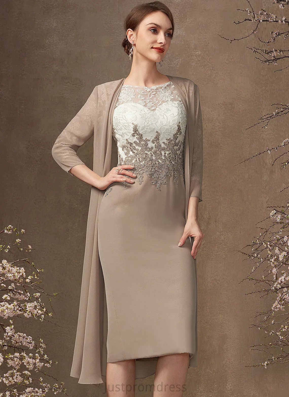 Chiffon Dress Sheath/Column of Lace the Scoop Mother of the Bride Dresses Madelyn Neck Knee-Length Bride Mother