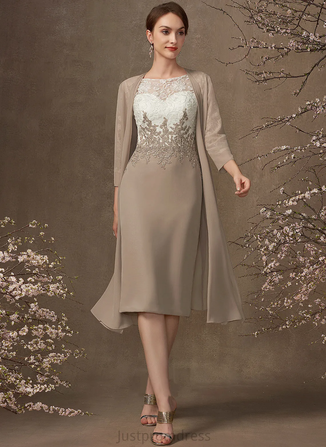 Chiffon Dress Sheath/Column of Lace the Scoop Mother of the Bride Dresses Madelyn Neck Knee-Length Bride Mother