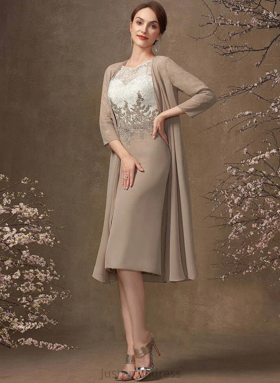 Chiffon Dress Sheath/Column of Lace the Scoop Mother of the Bride Dresses Madelyn Neck Knee-Length Bride Mother