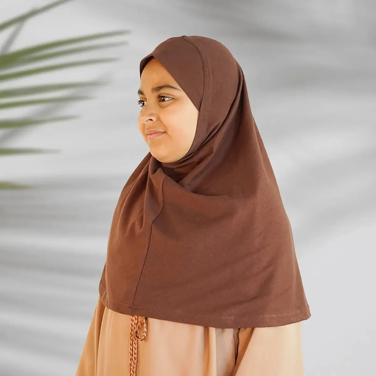 Children’s Plain Cotton Pull-On Hijab Dark Brown