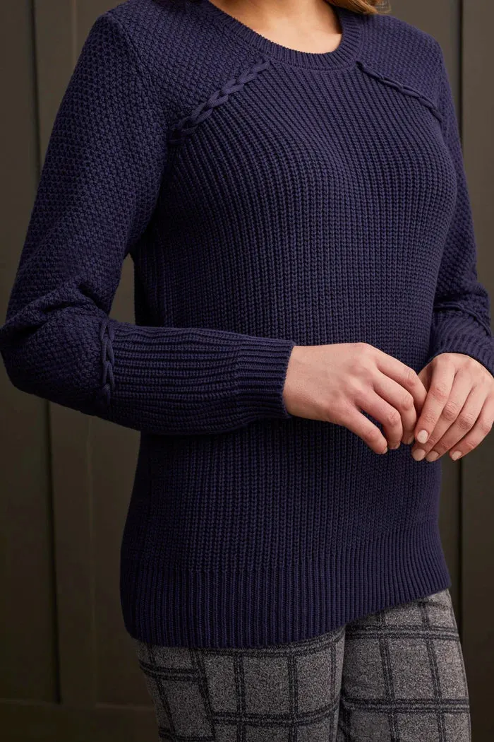 Crew Neck Sweater with Lace Up Details by Tribal