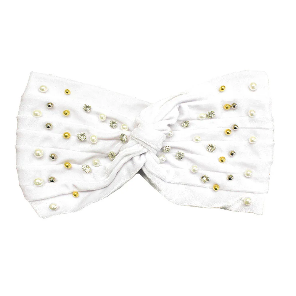 Crystal Pearl Detailed Twisted Velvet Headband Earmuff