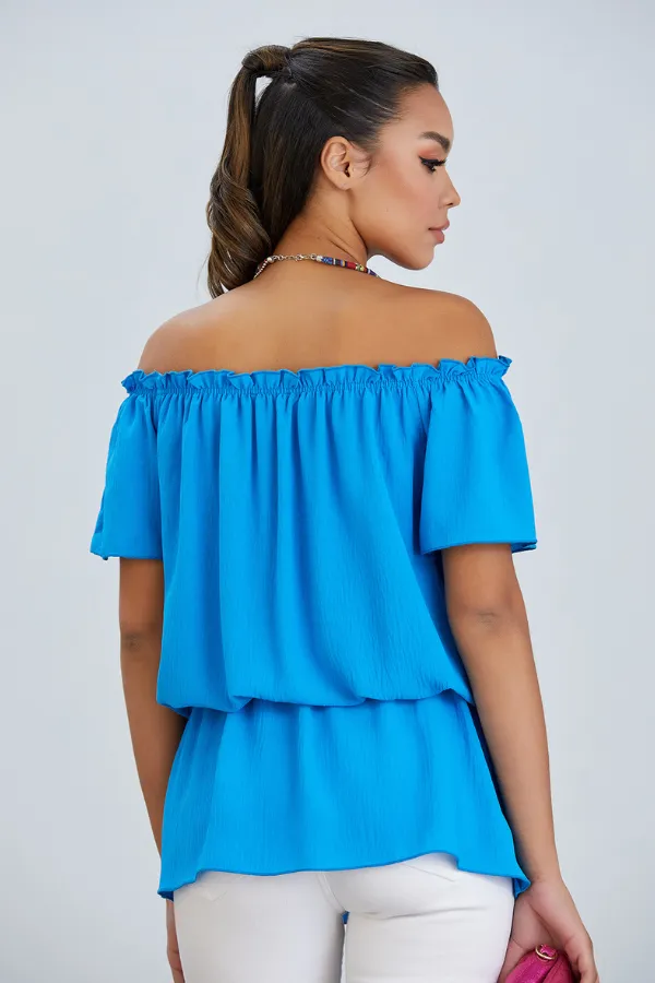 Dreamy Off-Shoulder Bardot Top in Ocean Blue