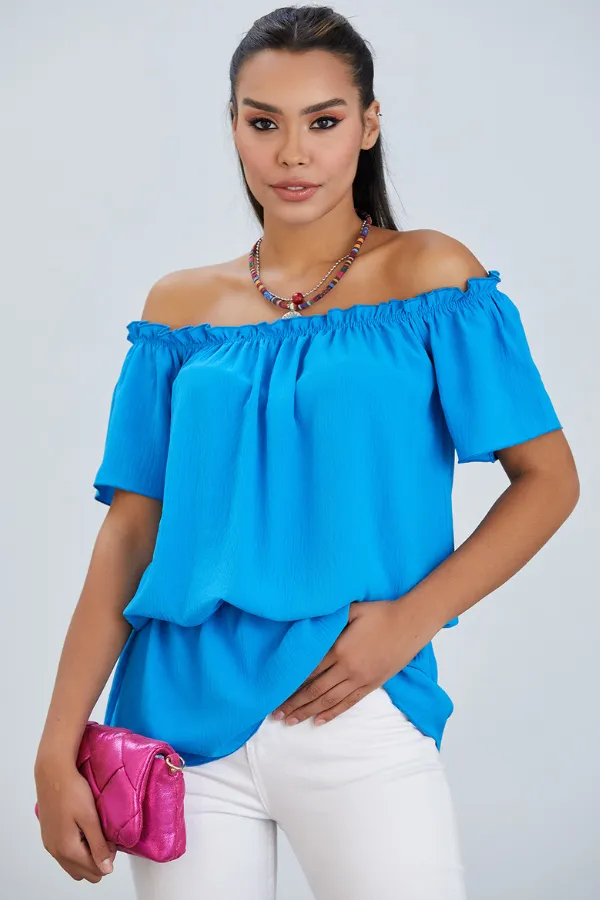 Dreamy Off-Shoulder Bardot Top in Ocean Blue