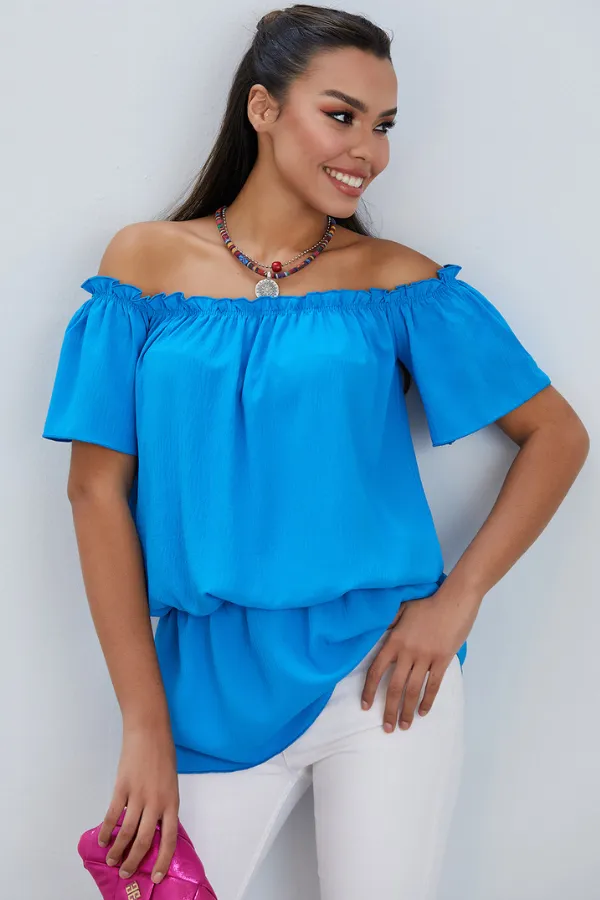 Dreamy Off-Shoulder Bardot Top in Ocean Blue