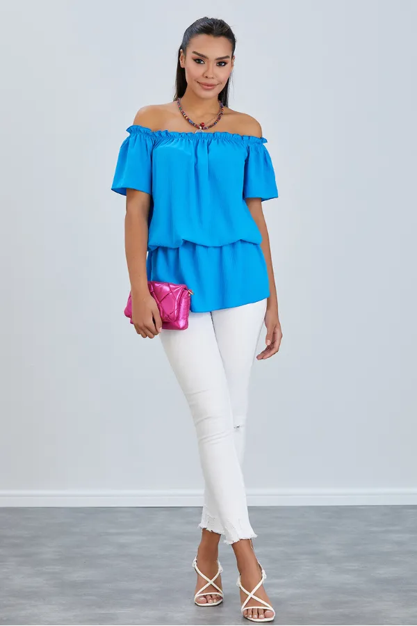 Dreamy Off-Shoulder Bardot Top in Ocean Blue