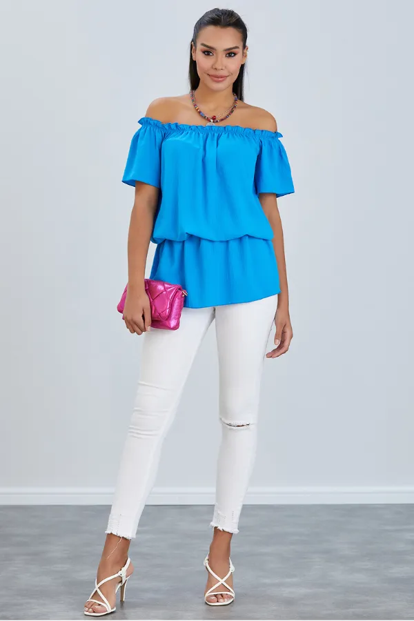 Dreamy Off-Shoulder Bardot Top in Ocean Blue