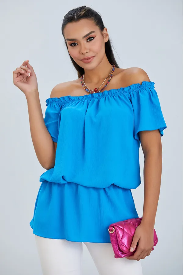 Dreamy Off-Shoulder Bardot Top in Ocean Blue
