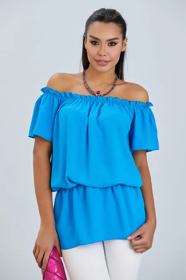 Dreamy Off-Shoulder Bardot Top in Ocean Blue