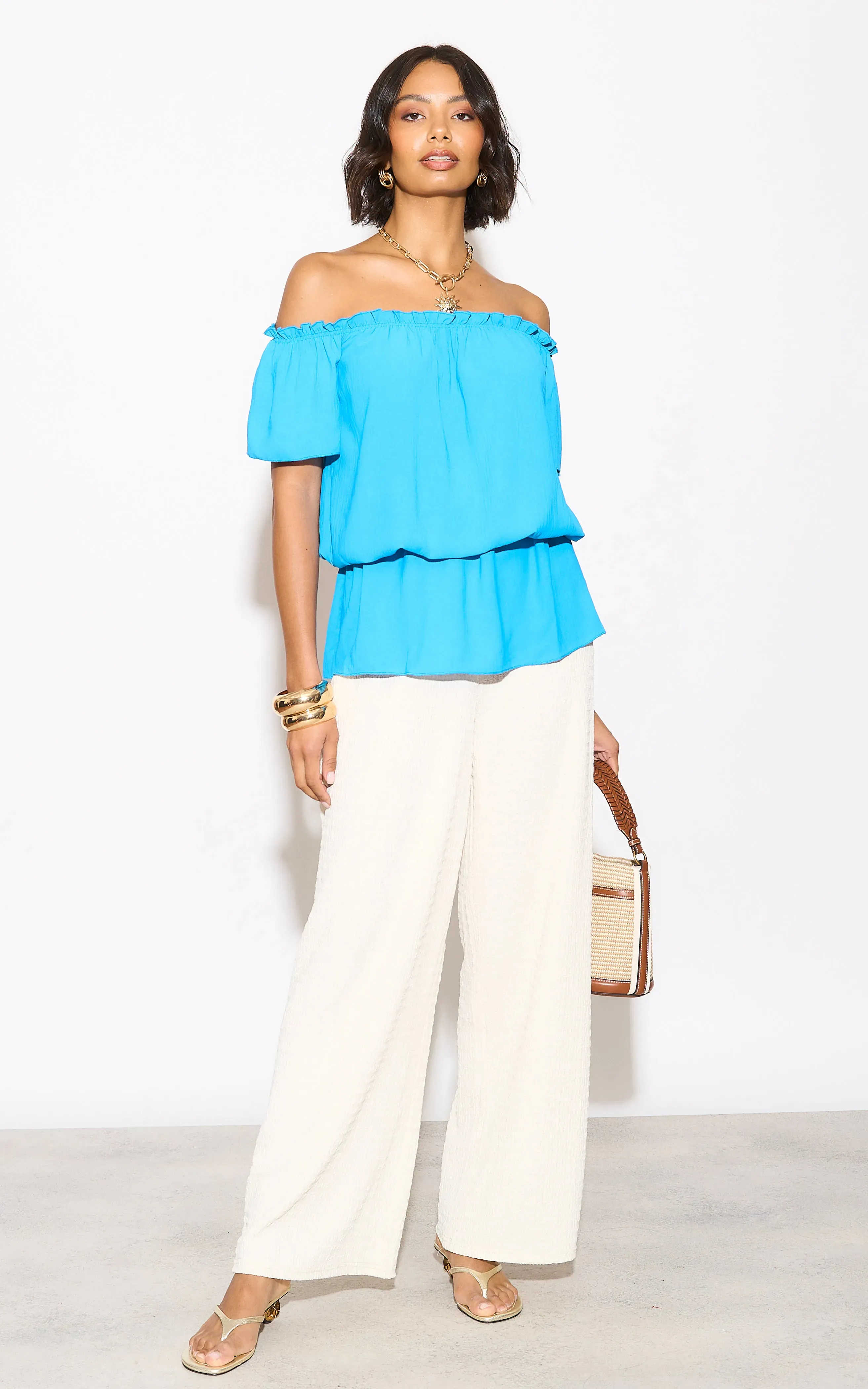Dreamy Off-Shoulder Bardot Top in Ocean Blue