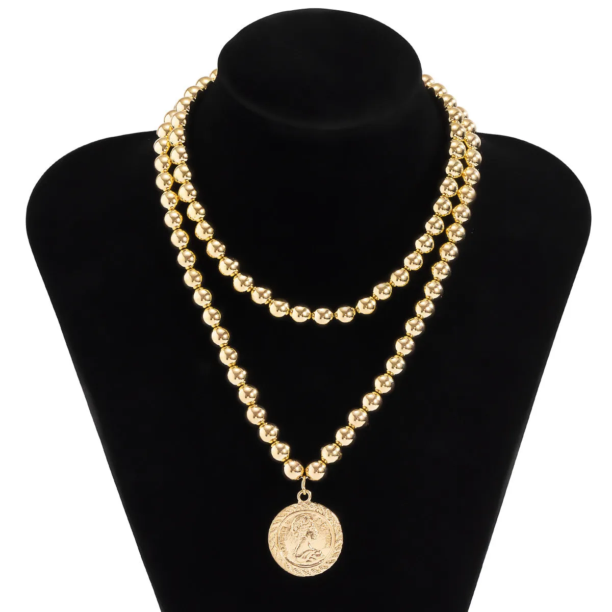European and American Fusion Jewelry Set with Imitation Pearls, Geometric Shapes, and Sweet & Cool Beaded Portrait Necklace.