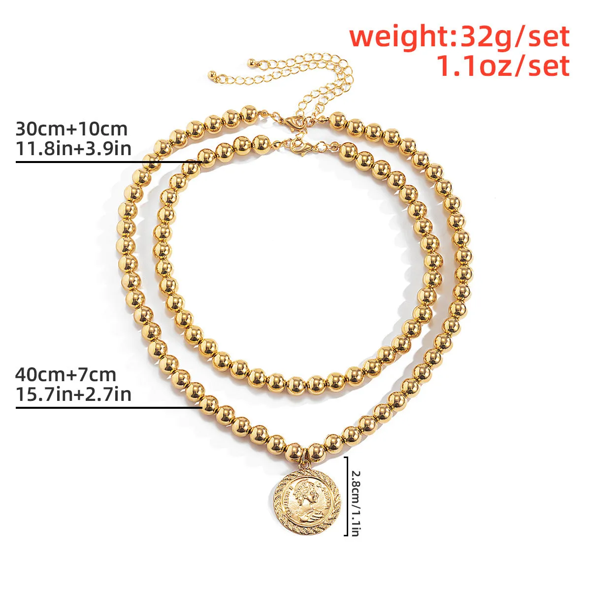 European and American Fusion Jewelry Set with Imitation Pearls, Geometric Shapes, and Sweet & Cool Beaded Portrait Necklace.