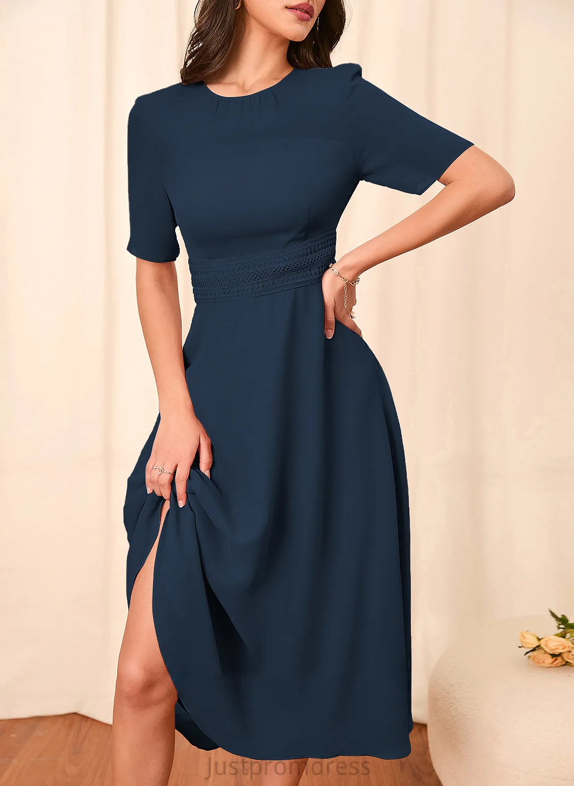 Fabric Straps Sleeves Knee-Length Silhouette A-Line Length Sleeve Gabriela A-Line/Princess Knee Length Natural Waist Bridesmaid Dresses