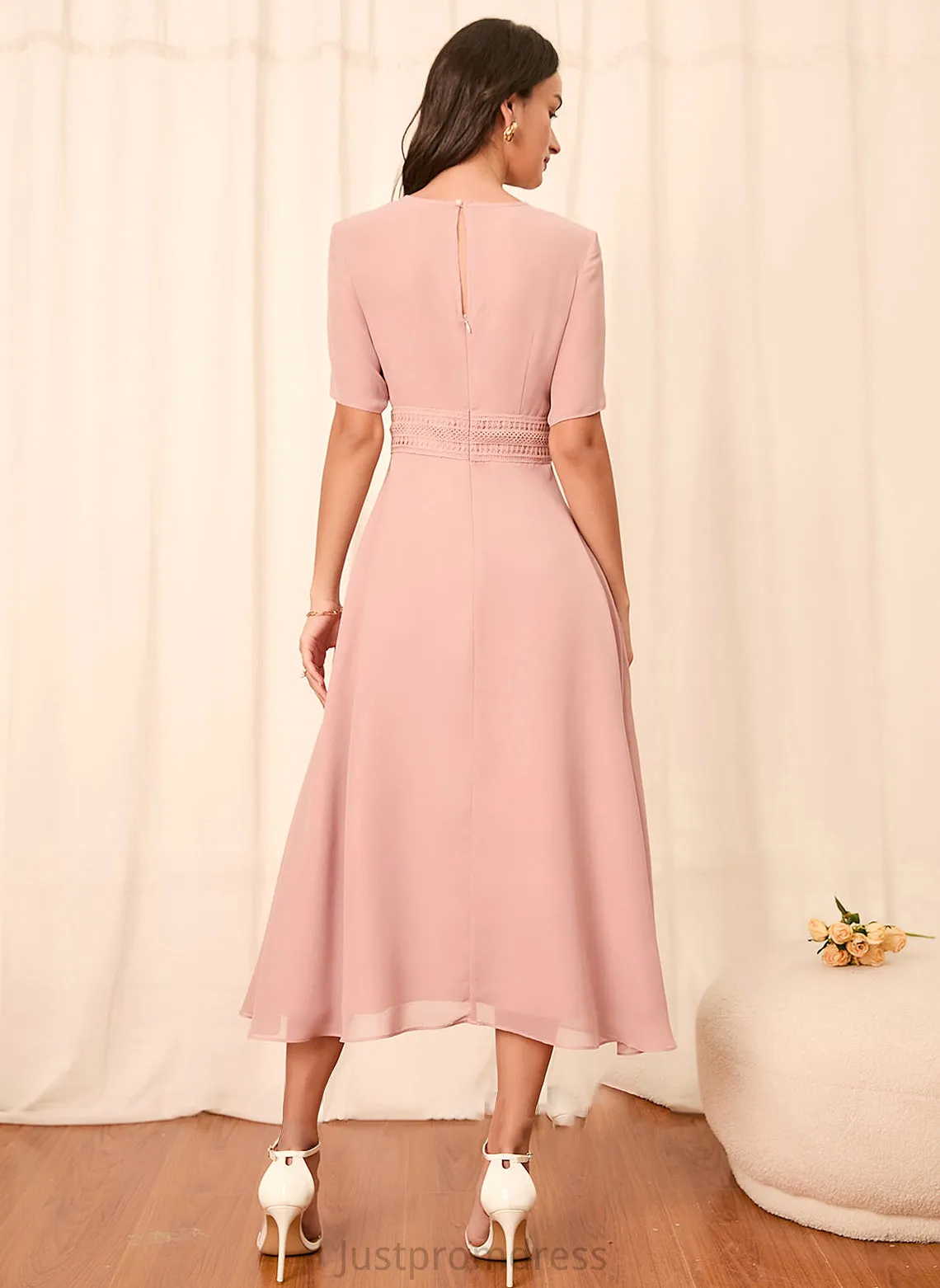 Fabric Straps Sleeves Knee-Length Silhouette A-Line Length Sleeve Gabriela A-Line/Princess Knee Length Natural Waist Bridesmaid Dresses